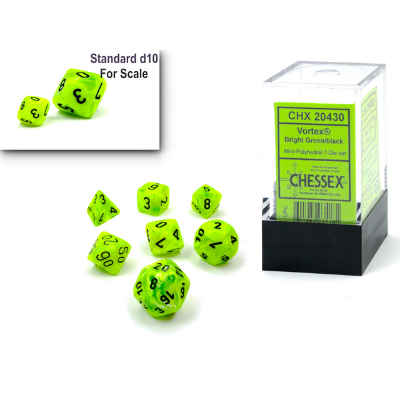 Mini Polyhedral Dice - 7D Vortex Bright Green/Black Set