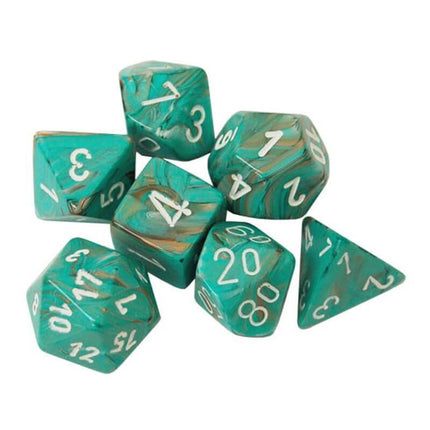 Polyhedral Dice - 7D Marble Oxi-Copper / White Set