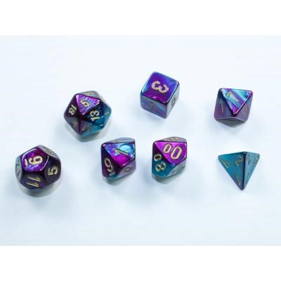 Gemini Purple-Teal/gold Mini-Polyhedral 7-Die Set
