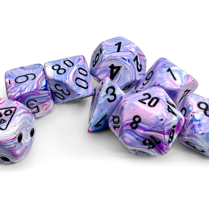 Polyhedral Lab Dice - 7D Festive Hydrangea/black (with bonus die)