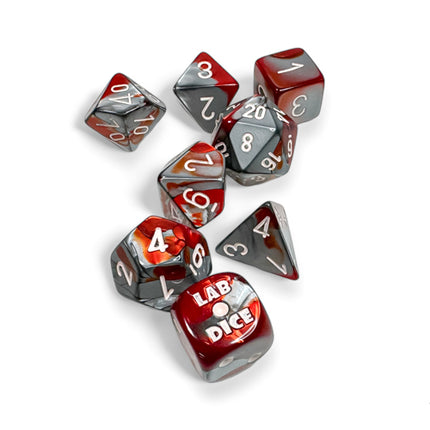 Polyhedral Lab Dice - 7D Gemini Red-Steel/white (with bonus die)