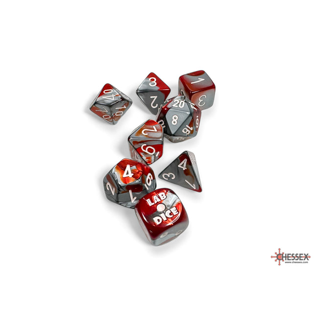 Polyhedral Lab Dice - 7D Gemini Red-Steel/white (with bonus die)