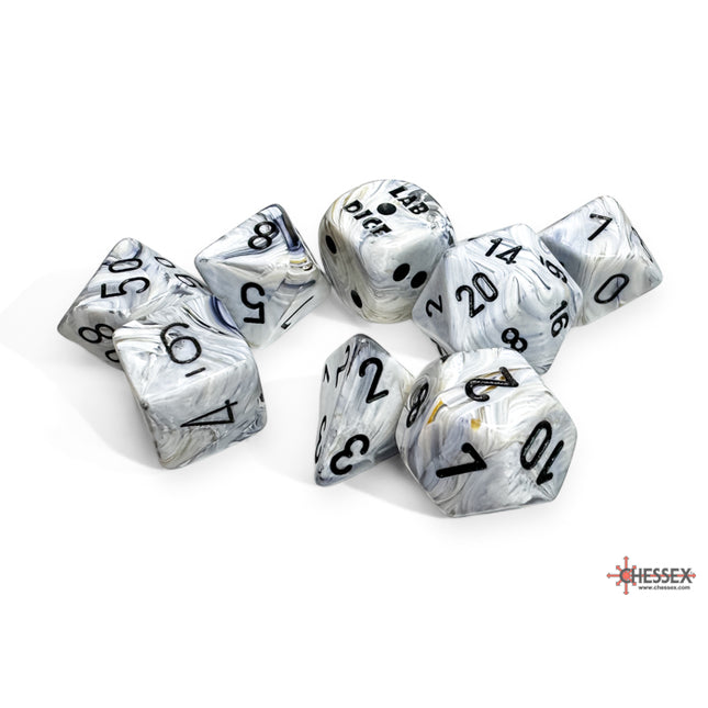 Polyhedral Lab Dice - 7D Marble Calcite/black (with bonus die)