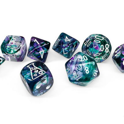 Polyhedral Lab Dice - 7D Nebula Fluorite/white (with bonus die)