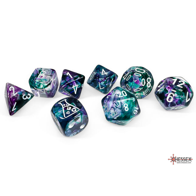Polyhedral Lab Dice - 7D Nebula Fluorite/white (with bonus die)