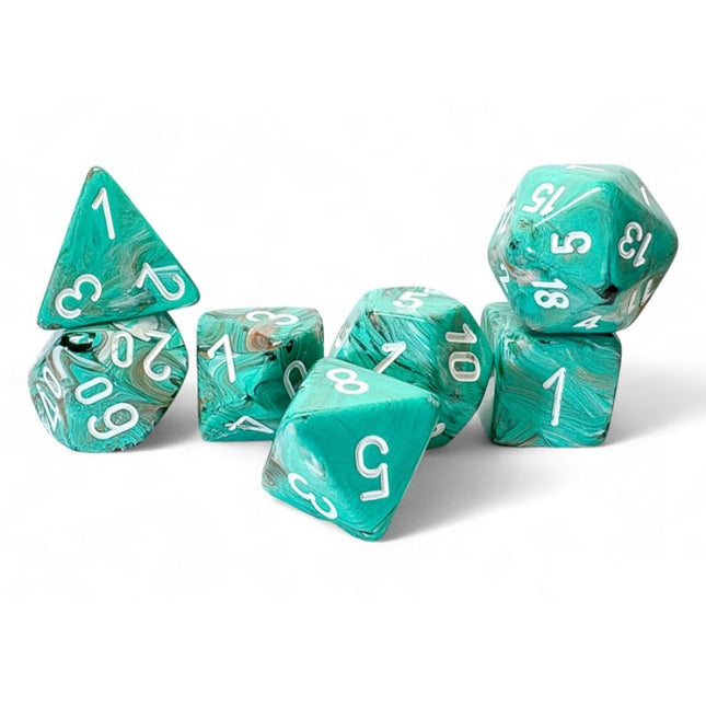 Mega-hedral Dice - 7D Marble Oxi-Copper/White Set