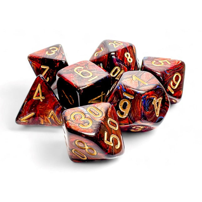 Mega-hedral Dice - 7D Scarab Blue Blood/Gold Set