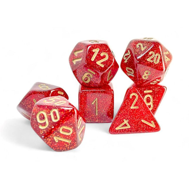 Mega-hedral Dice - 7D Glitter Ruby/Gold Set