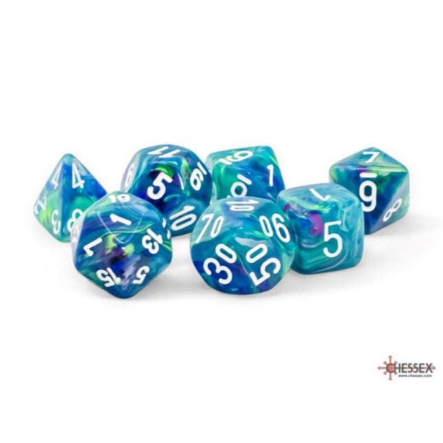 Mega-hedral Dice - 7D Festive Waterlily/White Set