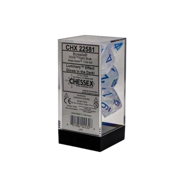 Mega-hedral Dice - 7D Borealis Icicle/Light Blue Set