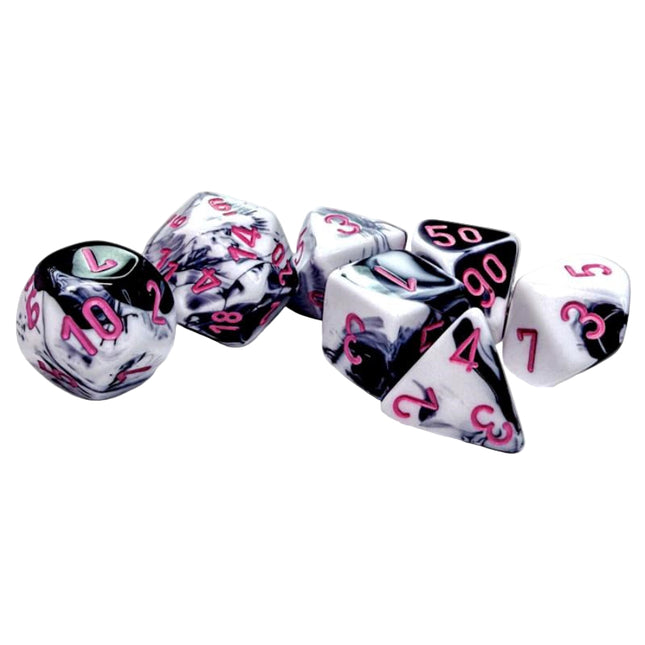 Polyhedral Dice - 7D Gemini Black White/Pink Set