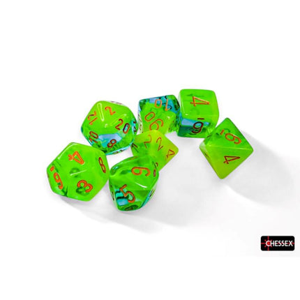 Polyhedral Dice - 7D Gemini Luminary Green-Teal/Orange Set