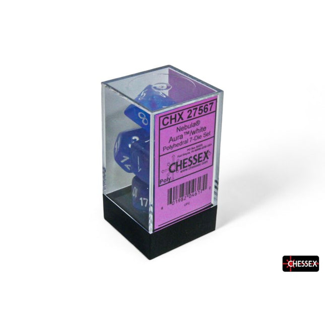 Polyhedral Dice - 7D Nebula Aura/White Luminary Set