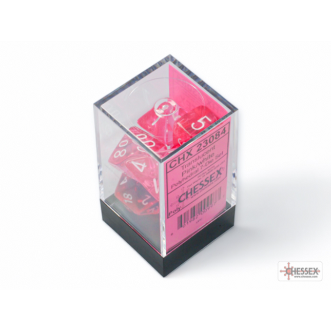 Polyhedral Dice - 7D Translucent Pink/white Polyhedral Set