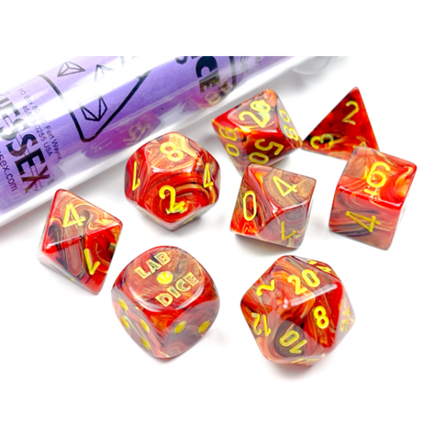 Polyhedral Lab Dice - 7D Vortex Underworld/yellow Polyhedral Set (with bonus die)