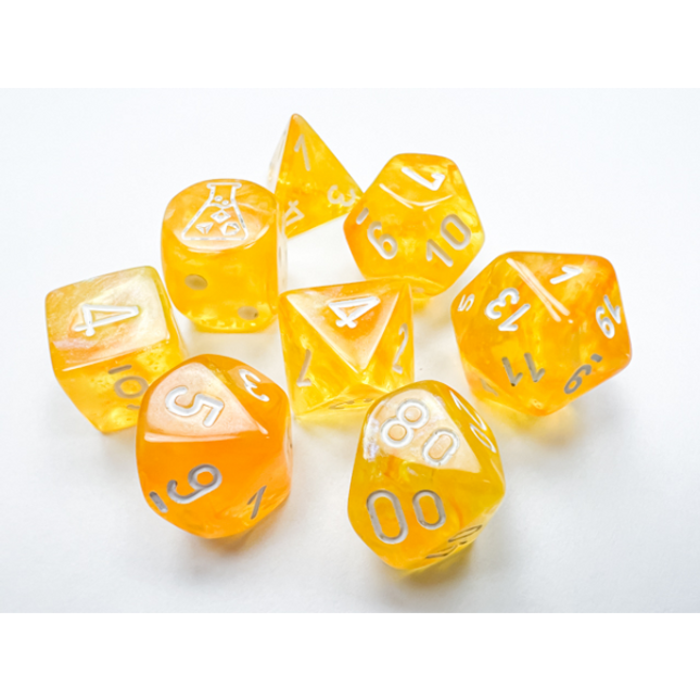 Polyhedral Lab Dice - 7D Borealis Canary/white Luminary Polyhedral Set (with bonus die)
