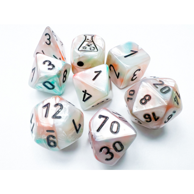 Polyhedral Lab Dice - 7D Lustrous Sea Shell/black Luminary Polyhedral Set (with bonus die)