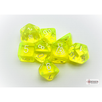 Polyhedral Lab Dice - 7D Translucent Neon Yellow/white Polyhedral (with bonus die)