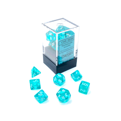Mini Polyhedral Dice - 7D Trans Teal/White Set 2021