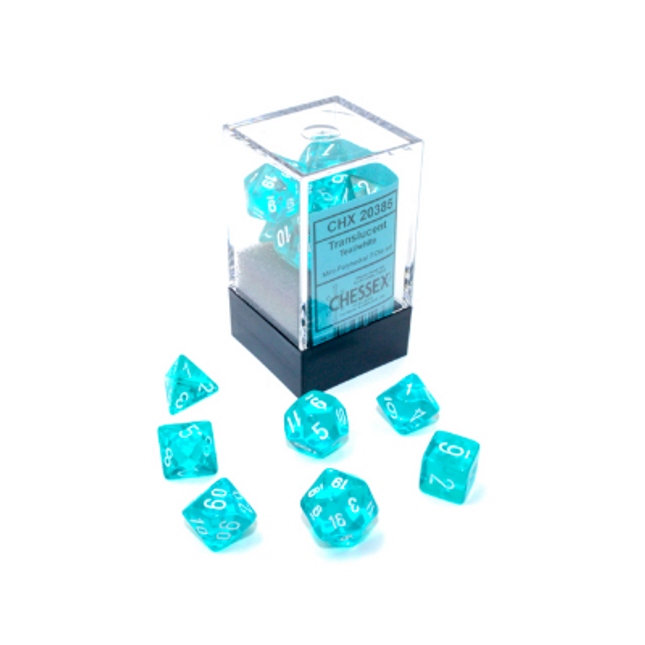Mini Polyhedral Dice - 7D Trans Teal/White Set 2021