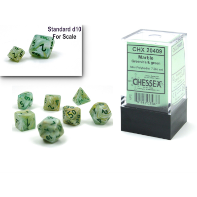 Mini Polyhedral Dice - 7D Marble Green/Dark Green Set