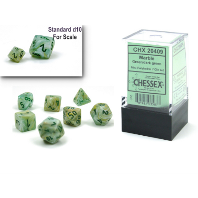 Mini Polyhedral Dice - 7D Marble Green/Dark Green Set