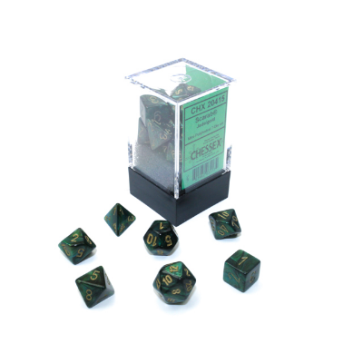 Mini Polyhedral Dice - 7D Scarab Jade/Gold Set