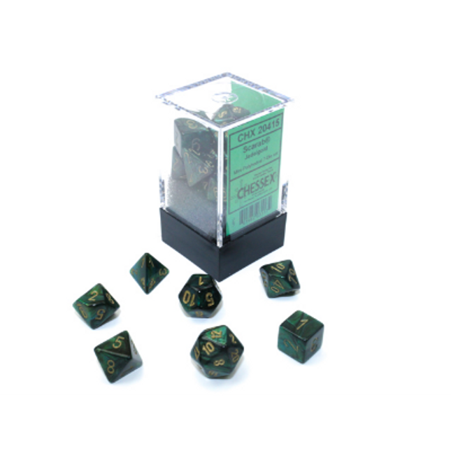 Mini Polyhedral Dice - 7D Scarab Jade/Gold Set