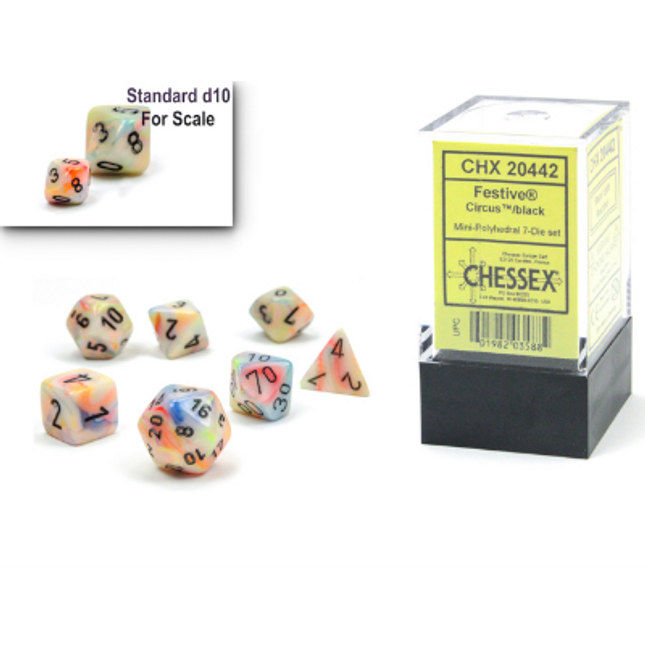 Mini Polyhedral Dice - 7D Festive Circus/Black Set