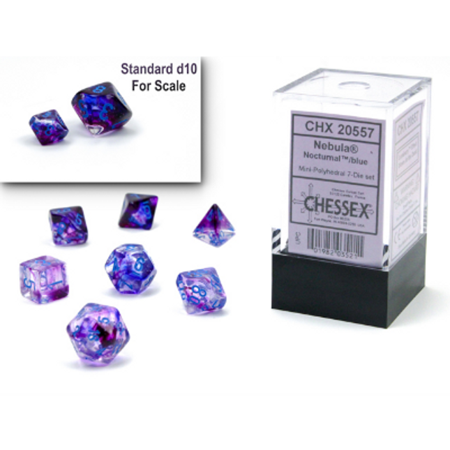 Mini Polyhedral Dice - 7D Nebula Nocturnal/Blue Luminary Set