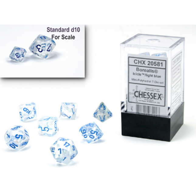Mini Polyhedral Dice - 7D Borealis Icicle/Light Blue Luminary Set