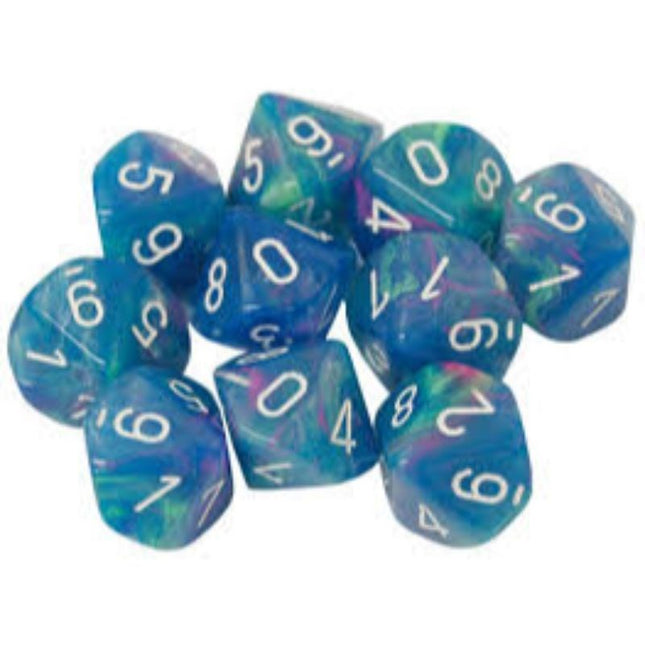 Polyhedral Dice - 7D Festive Waterliliy / White Set