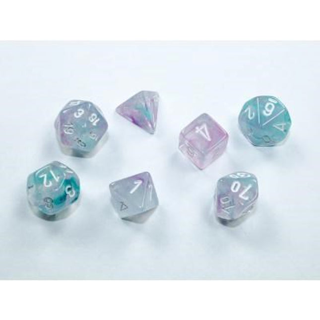 Nebula Wisteria/white Mini-Polyhedral 7-Die Set