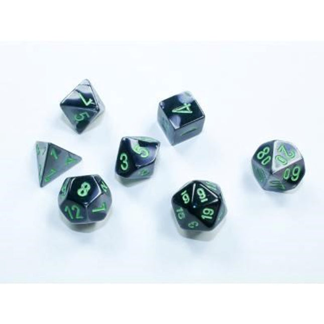 Gemini Black-Grey/green Mini-Polyhedral 7-Die Set
