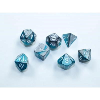 Gemini Steel-Teal/white Mini-Polyhedral 7-Die Set