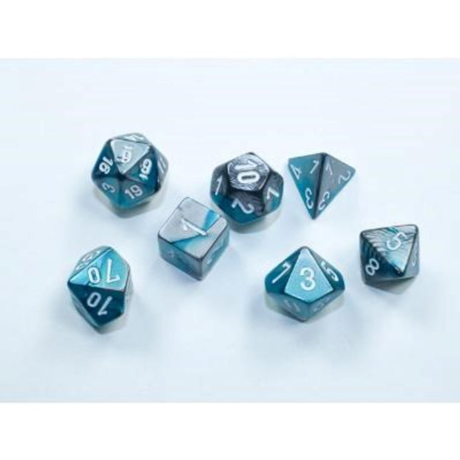Gemini Steel-Teal/white Mini-Polyhedral 7-Die Set