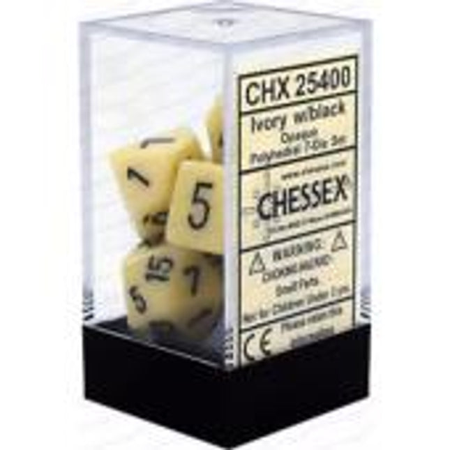 Polyhedral Dice - 7D Opaque Ivory/Black Set
