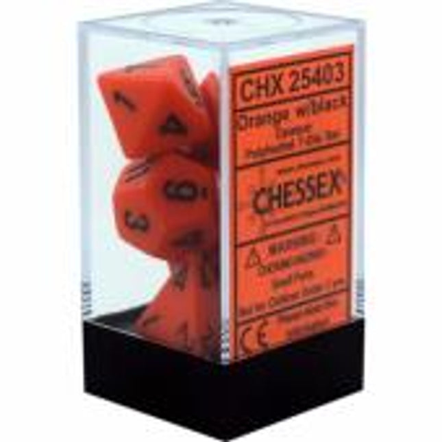 Polyhedral Dice - 7D Opaque Orange/Black Set