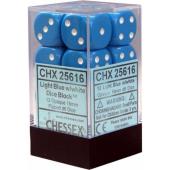 Dot Dice - 16mm - 12D6 Opaque Light Blue with White