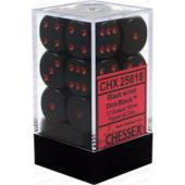 Dot Dice - 16mm - 12D6 Opaque Black /Red