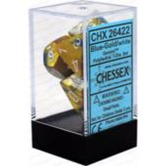 Polyhedral Dice - 7D Gemini Blue Gold /White Set