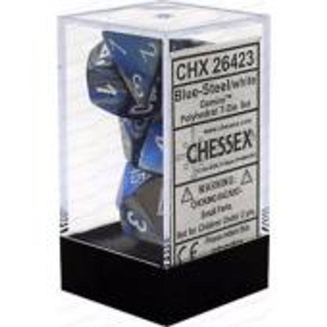 Polyhedral Dice - 7D Gemini Blue Steel /White Set