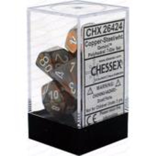 Polyhedral Dice - 7D Gemini Copper Steel /White Set