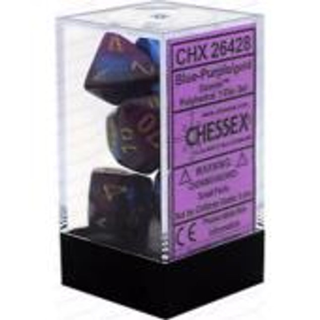 Polyhedral Dice - 7D Gemini Blue Purple /Gold Set