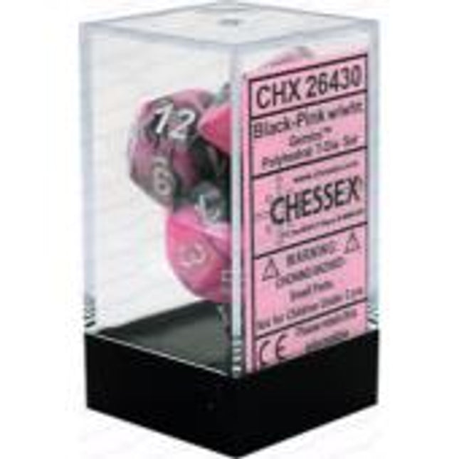 Polyhedral Dice - 7D Gemini Black Pink /White Set