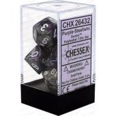Polyhedral Dice - 7D Gemini Purple Steel /White Set