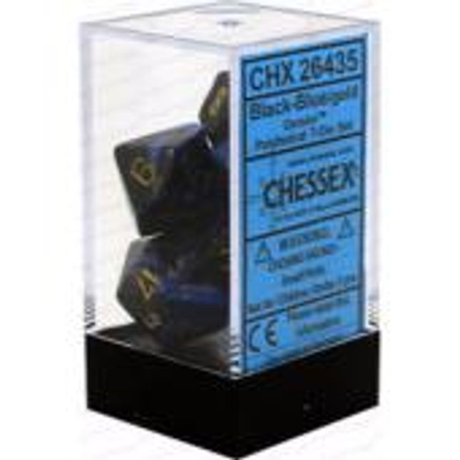 Polyhedral Dice - 7D Gemini Black Blue /Gold Set