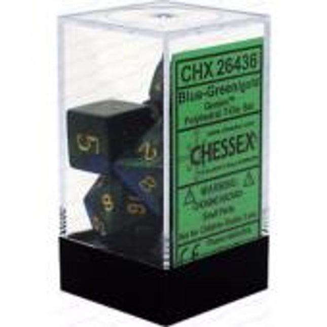 Polyhedral Dice - 7D Gemini Blue Green /Gold Set