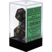 Polyhedral Dice - 7D Gemini Black Green /Gold Set