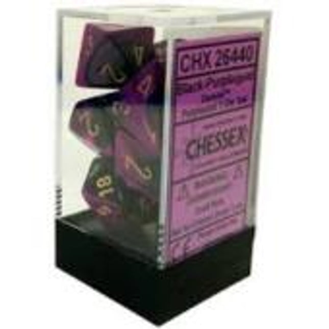 Polyhedral Dice - 7D Gemini Black Purple /Gold Set